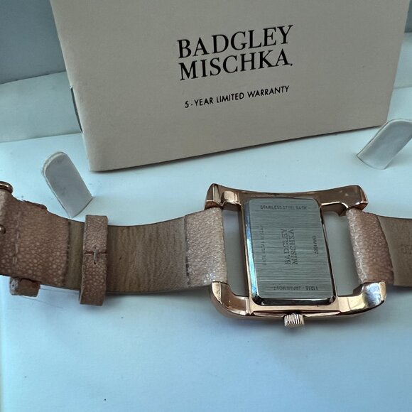 Badgley Mischka Crystal Rectangle Watch – Rose Gold & Mother of Pearl Face